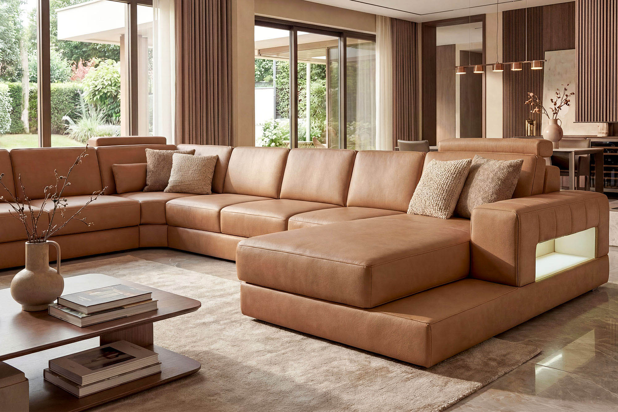 Phoenix LG Leather U-Chaise Sectional Large