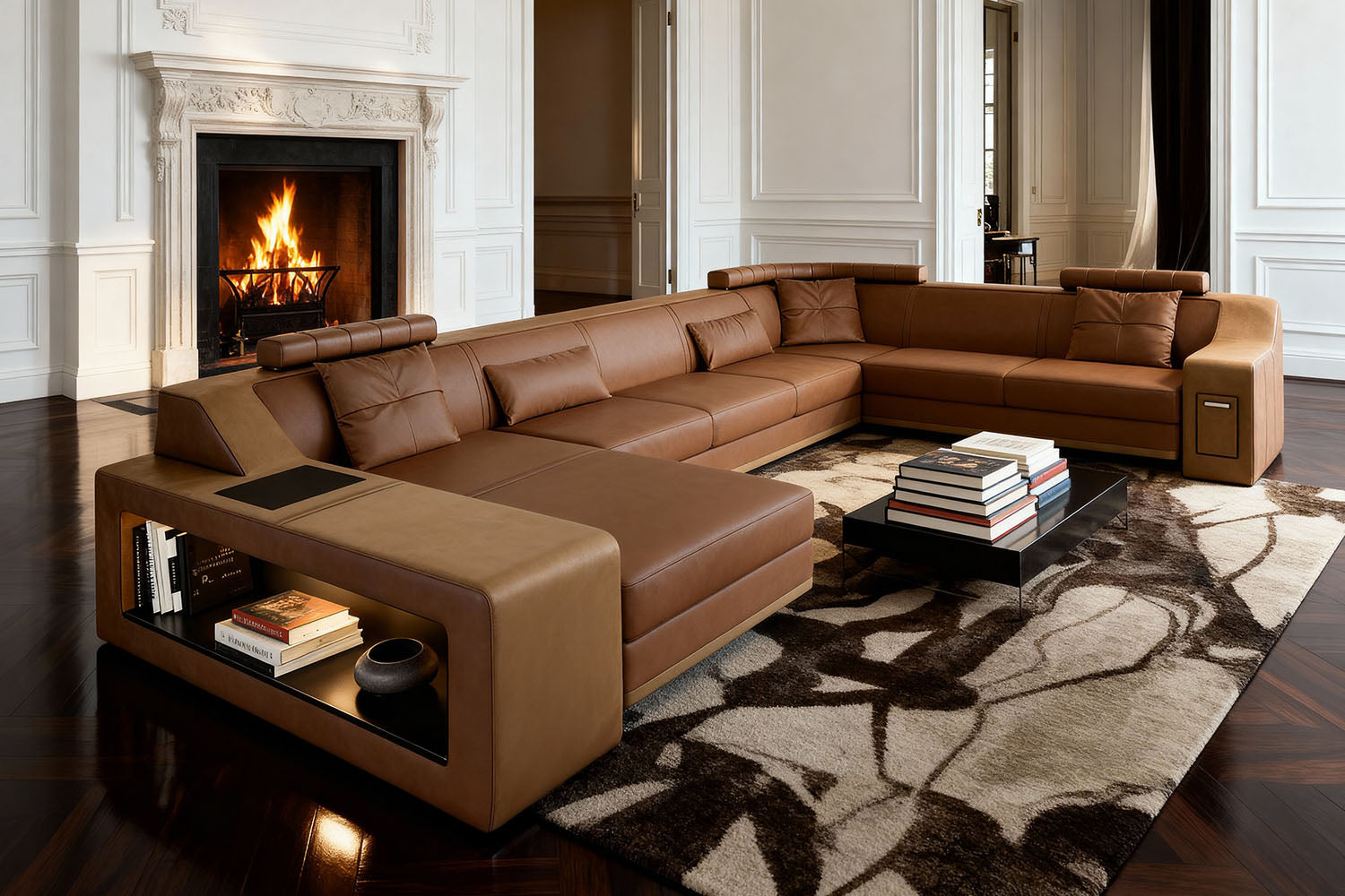 California LG Leather U-Chaise Sectional Large