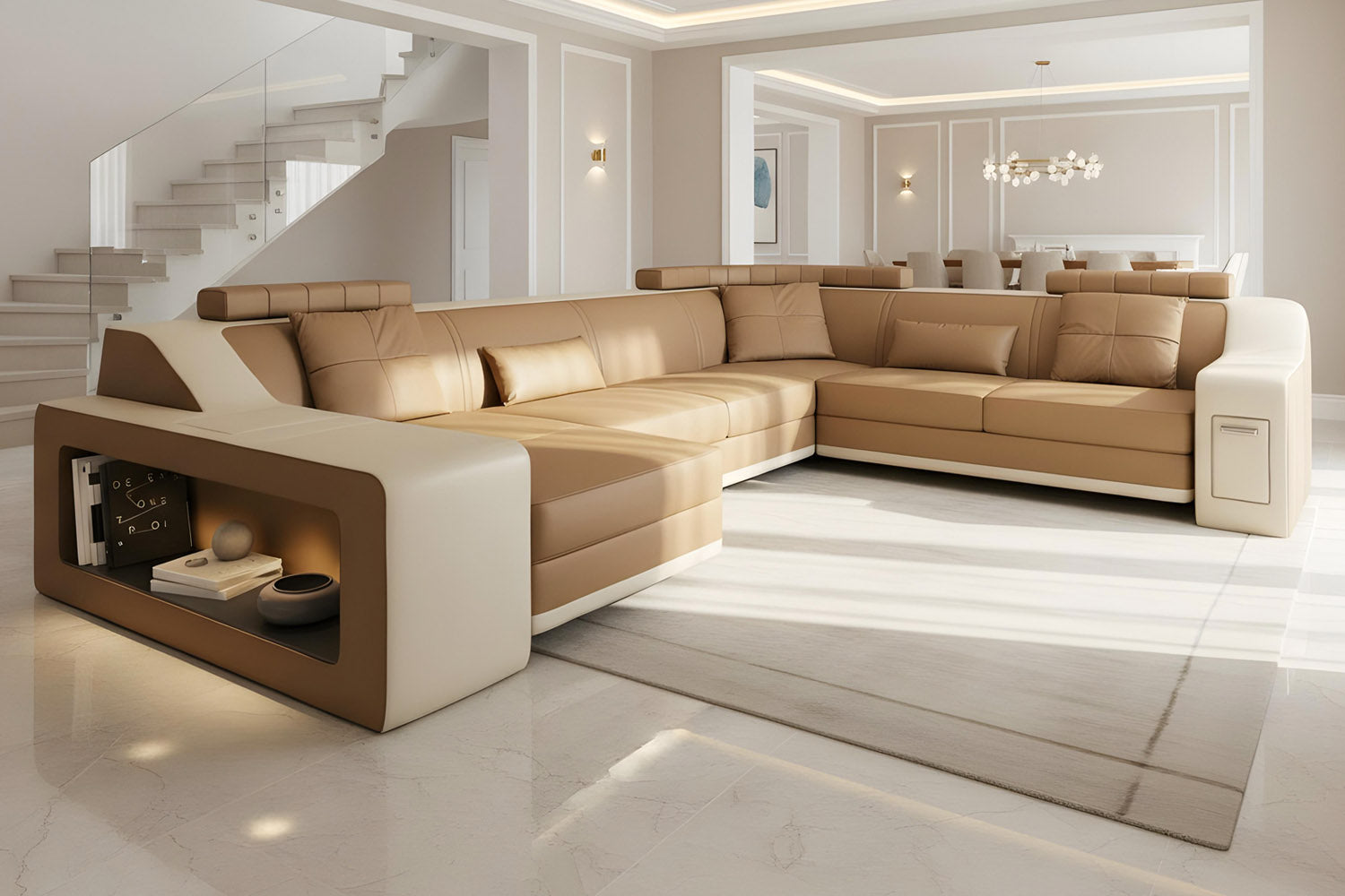 California Leather U-Chaise Sectional
