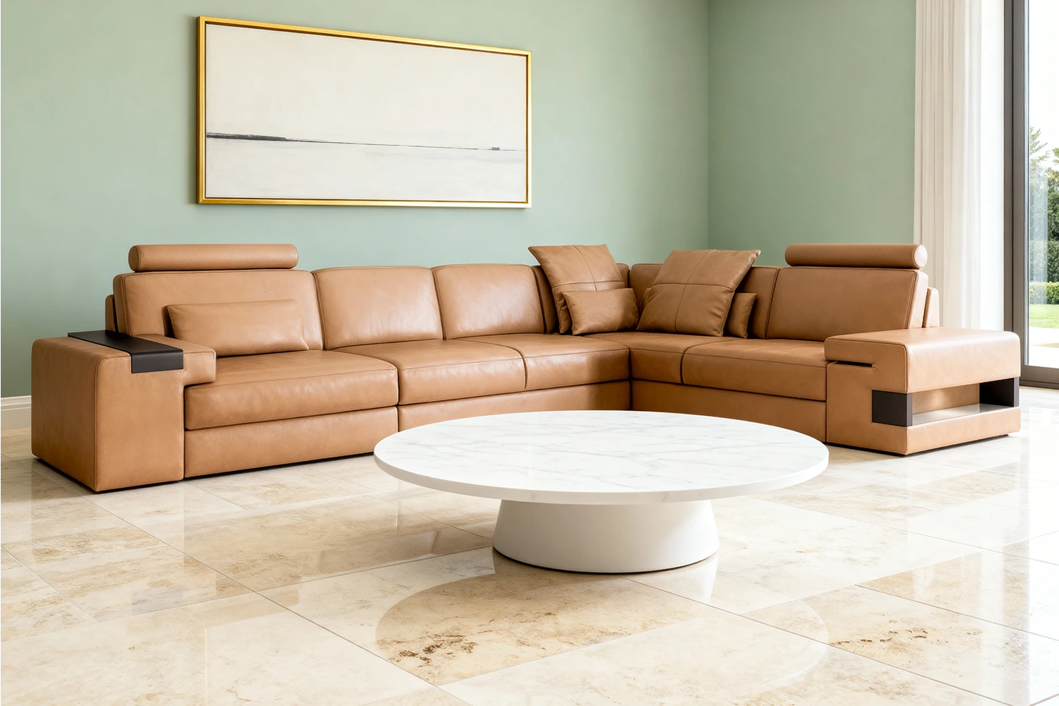 IN-STOCK Los Angeles II Leather L-Sectional with 3 Recliners and 1 extra seat UNBOXED