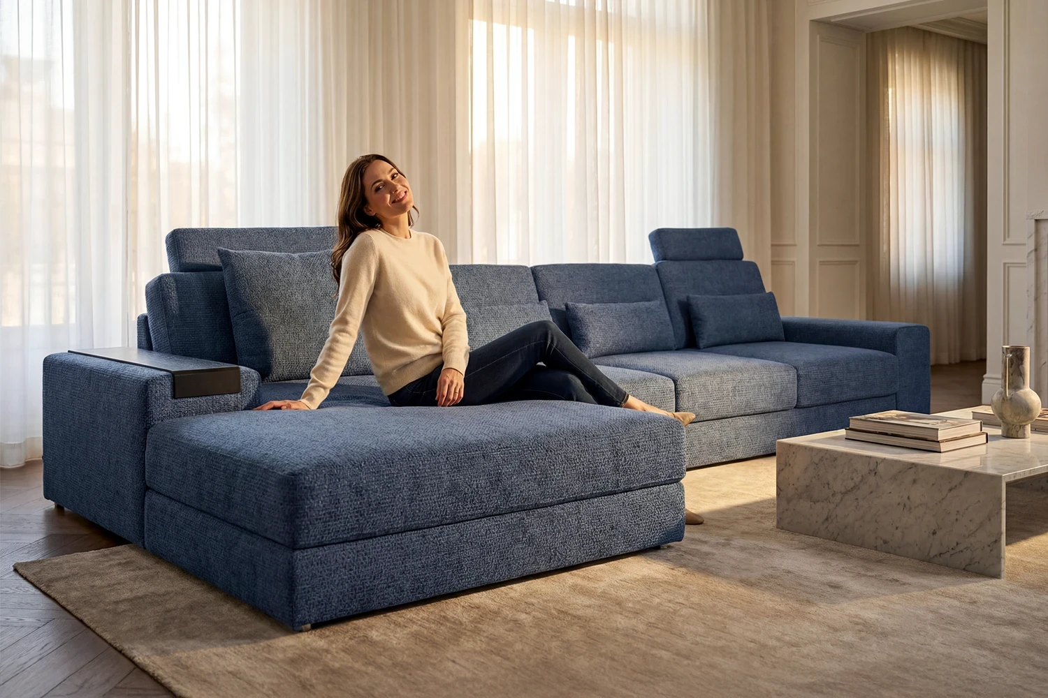 Los Angeles III-LG Modern Fabric Chaise Sectional