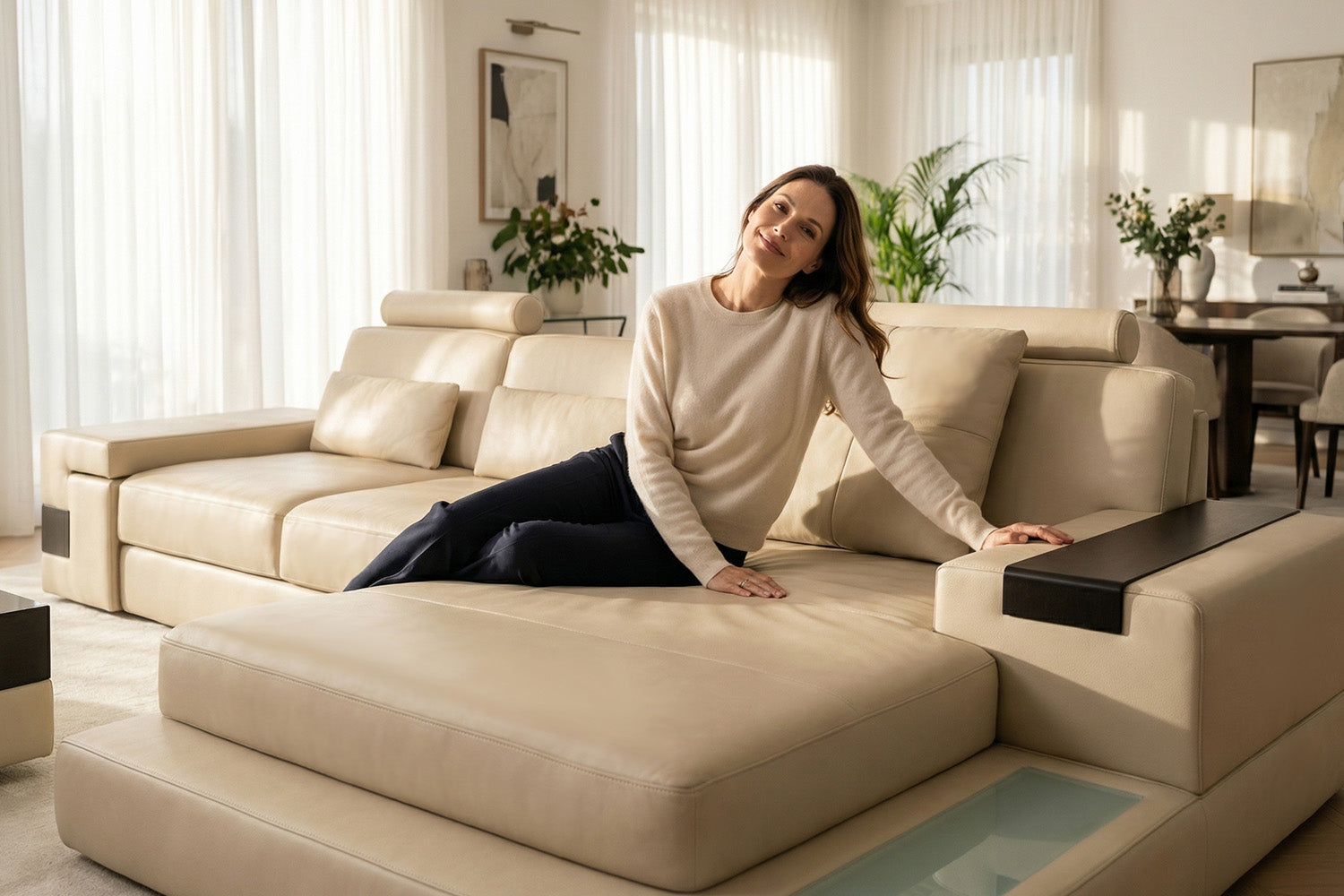Los Angeles III Leather Chaise Sofa