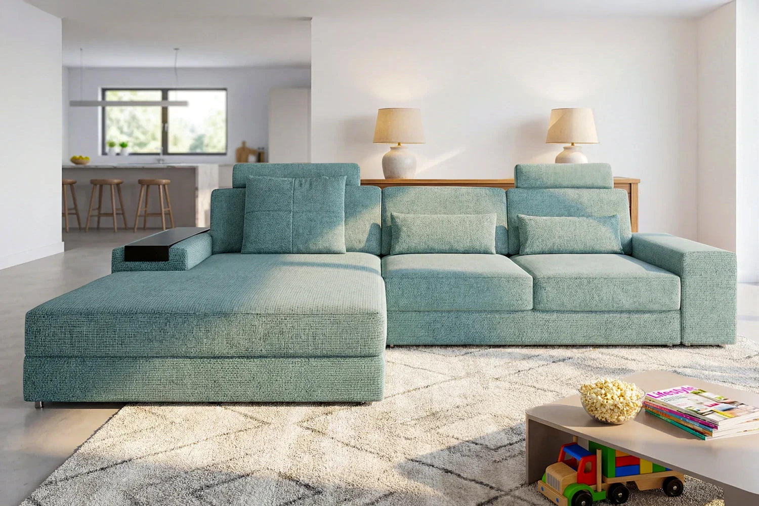 Los Angeles III Modern Fabric Chaise Sofa