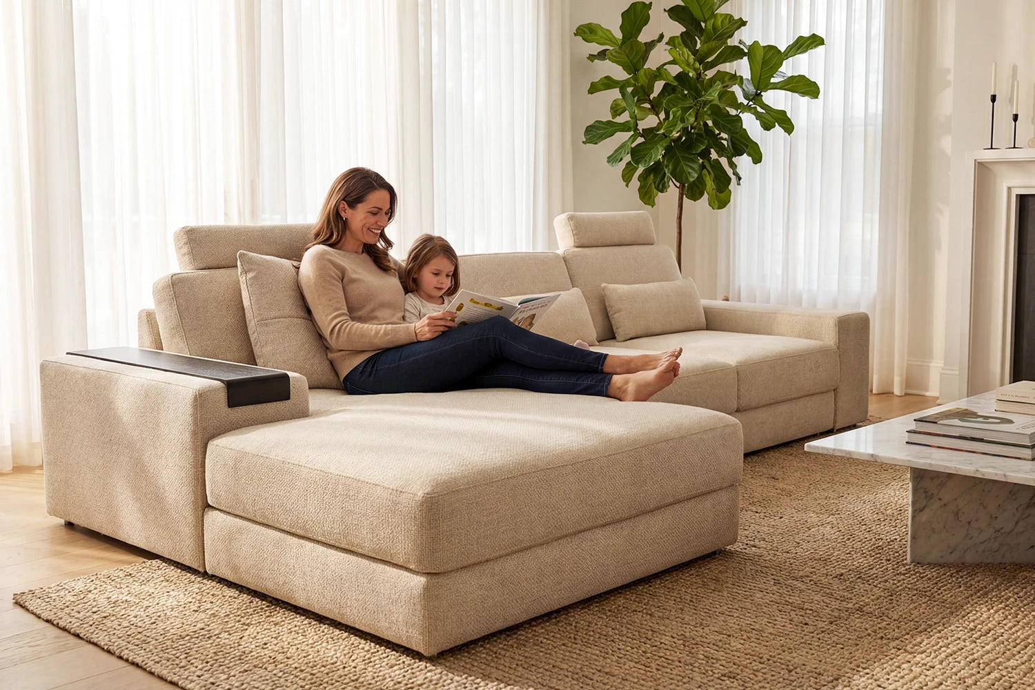 Los Angeles III Modern Fabric Chaise Sofa