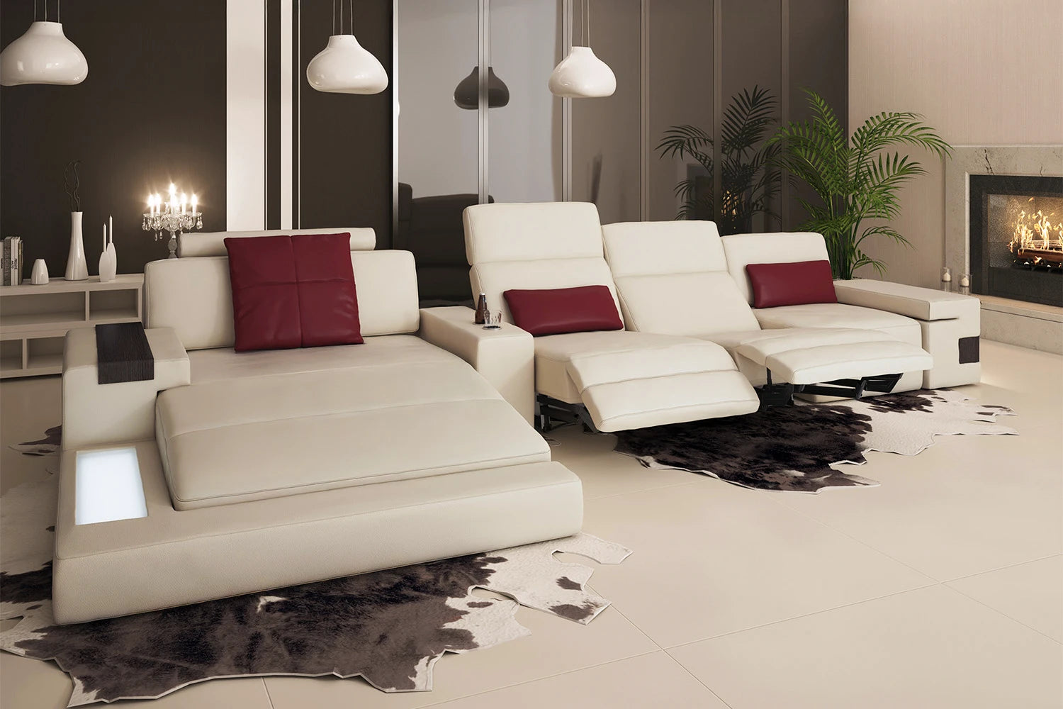 IN-STOCK Los Angeles III-LG Leather Chaise Sectional with Sleeper and Recliner - UNBOXED