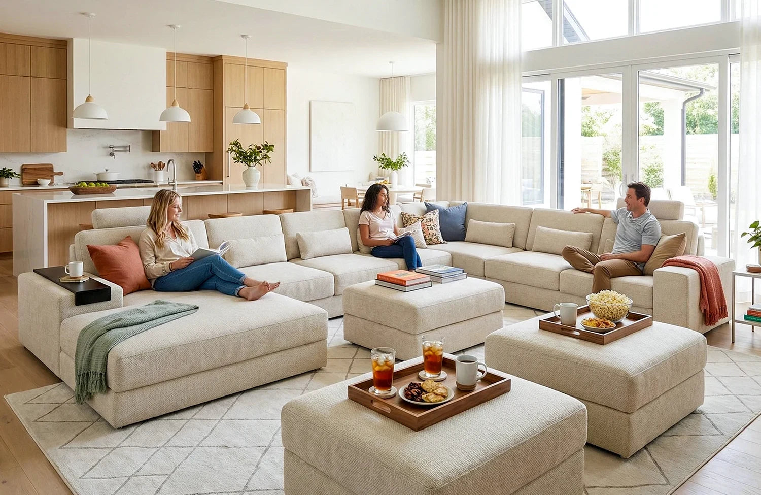 Los Angeles LG Modern Fabric U-Chaise Sectional Large