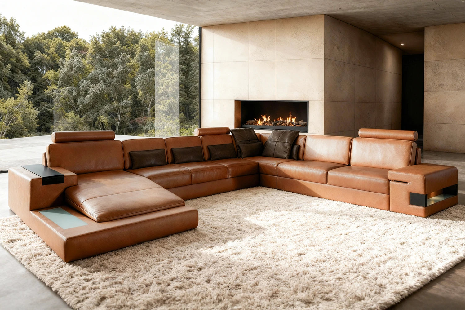 Los Angeles LG Leather U-Chaise Sectional Large