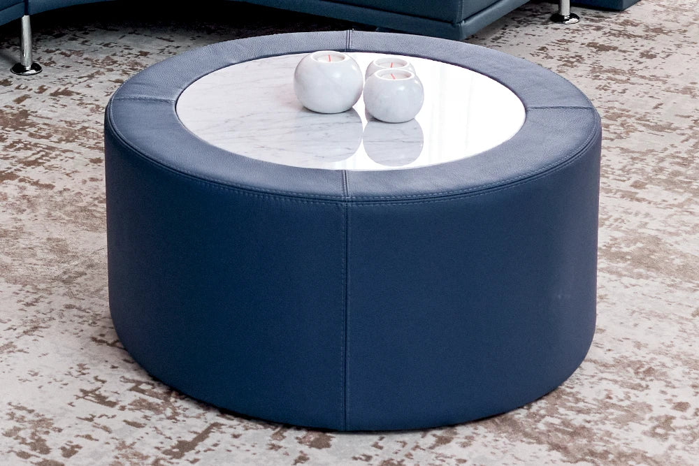 Roma Ø 24-28" Leather & Marble Coffee Table