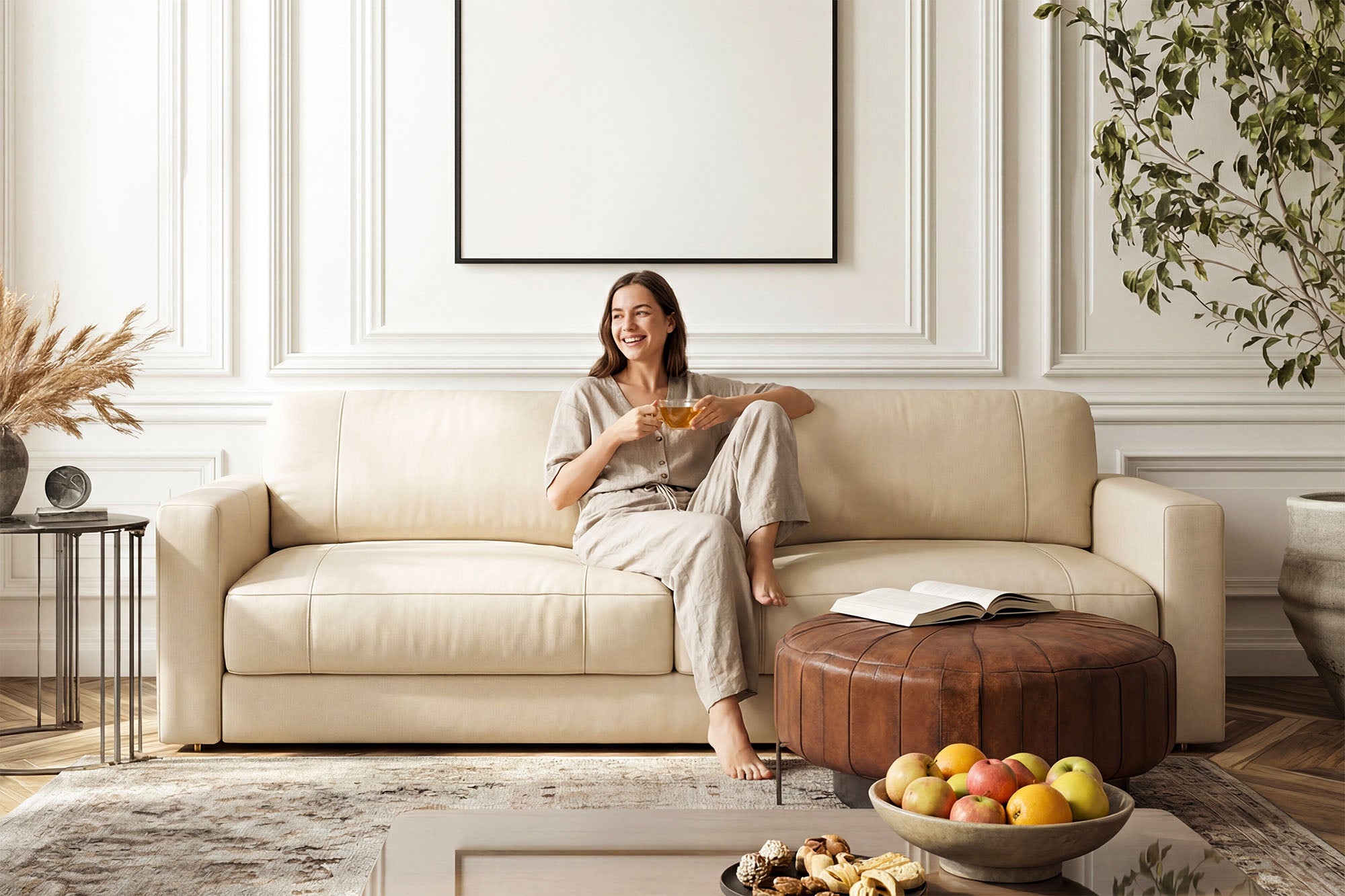 Texas Modern Leather 3 Seater Sofa