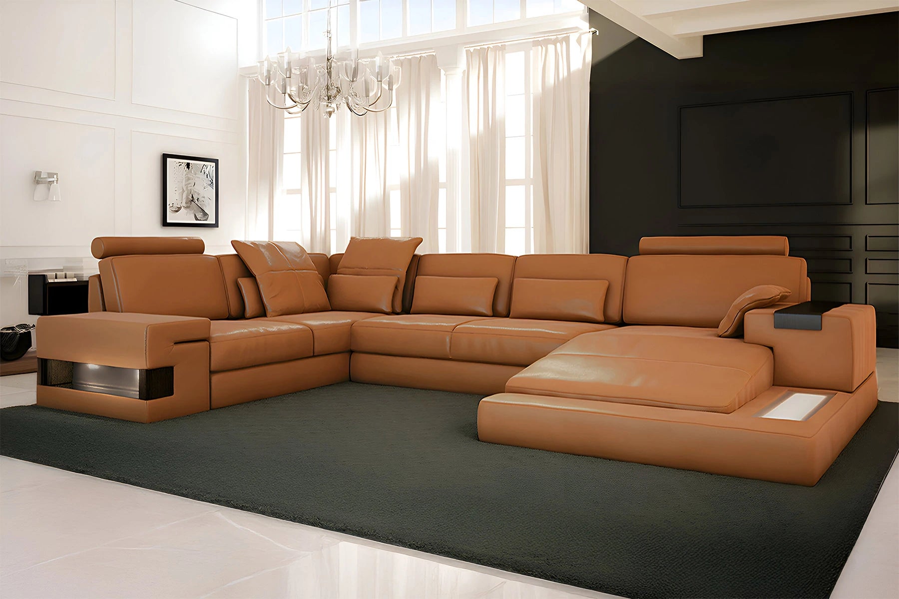 TEST Los Angeles Leather U-Chaise Sectional