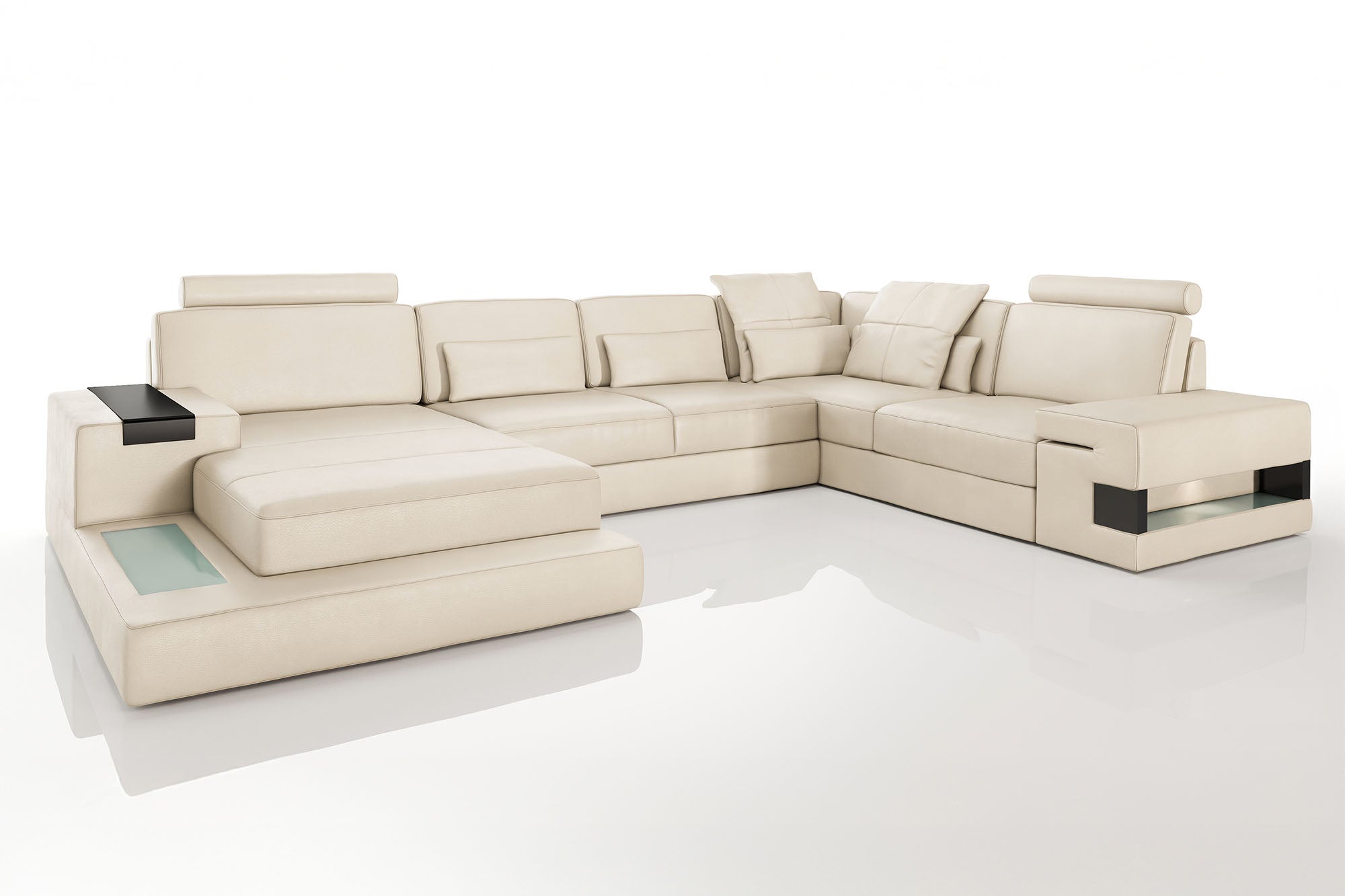 IN-STOCK Los Angeles Leather U-Chaise Sectional with 2 Reclining Seats