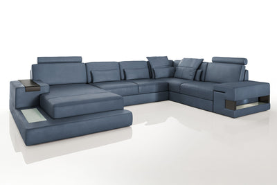 IN-STOCK Los Angeles Buffalo Full-Leather U-Chaise Sectional with 2 reclining seats - UNBOXED