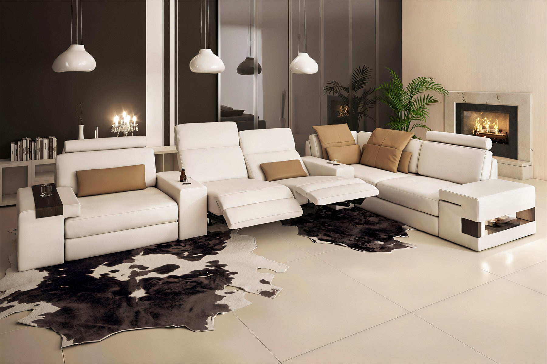 IN-STOCK Los Angeles II Leather L-Sectional with 3 Recliners and 1 extra seat UNBOXED
