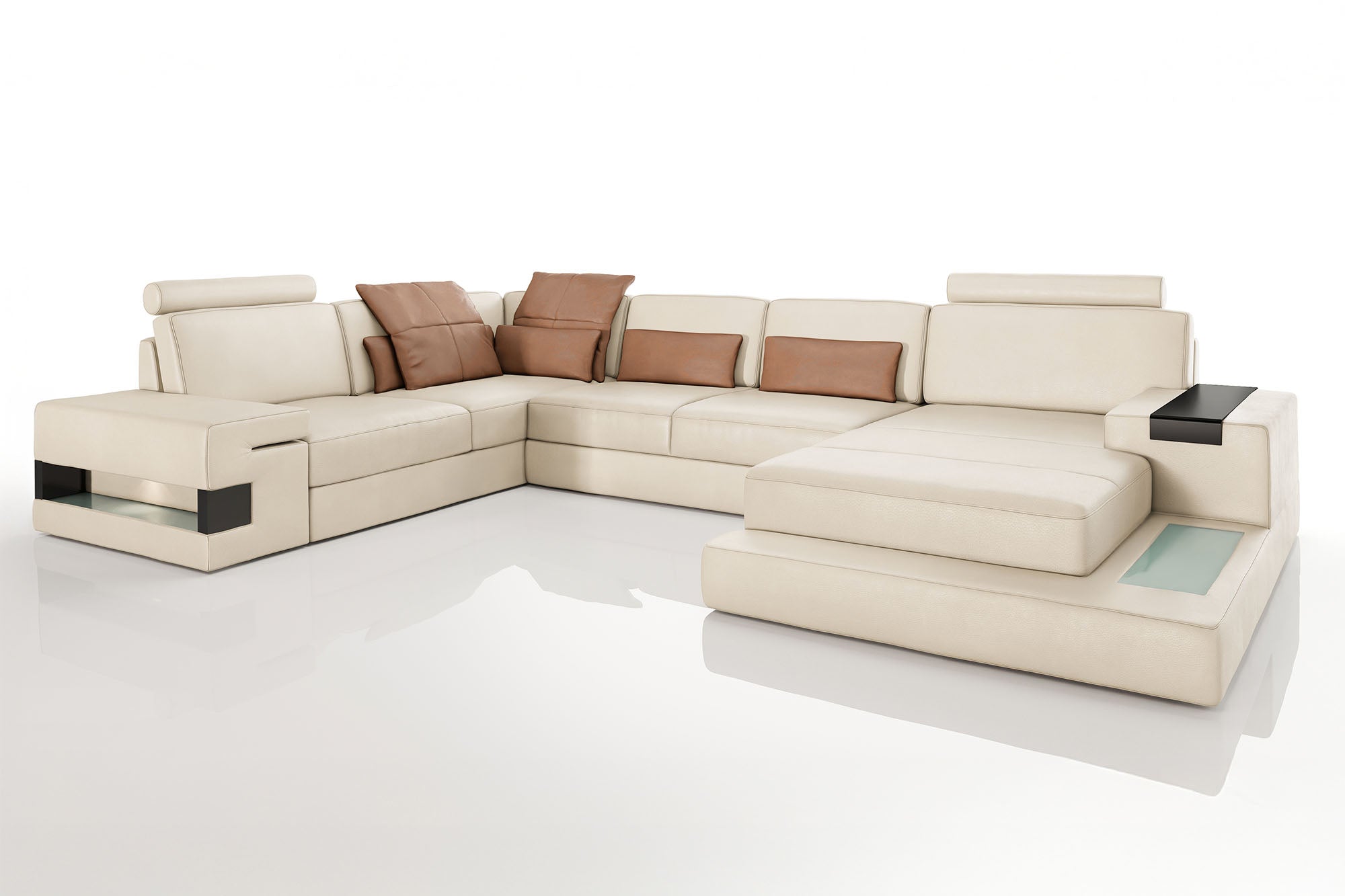 IN-STOCK Los Angeles Buffalo Full Leather U-Chaise Sectional