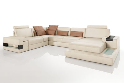IN-STOCK Los Angeles Buffalo Full Leather U-Chaise Sectional - NEW