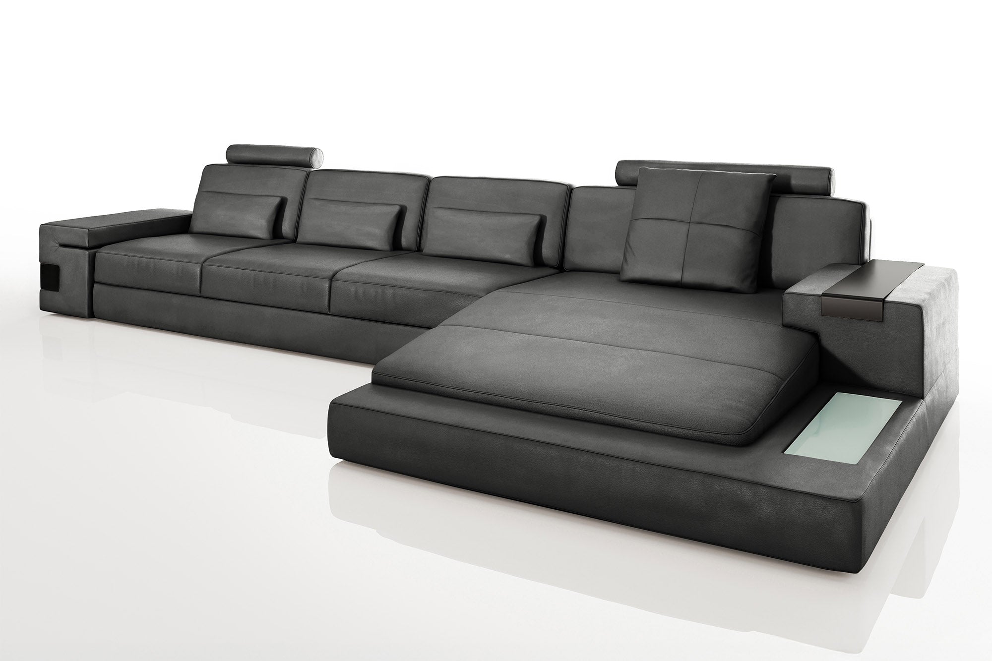 IN-STOCK Los Angeles III-LG Leather Chaise Sectional with Sleeper and Recliner - UNBOXED