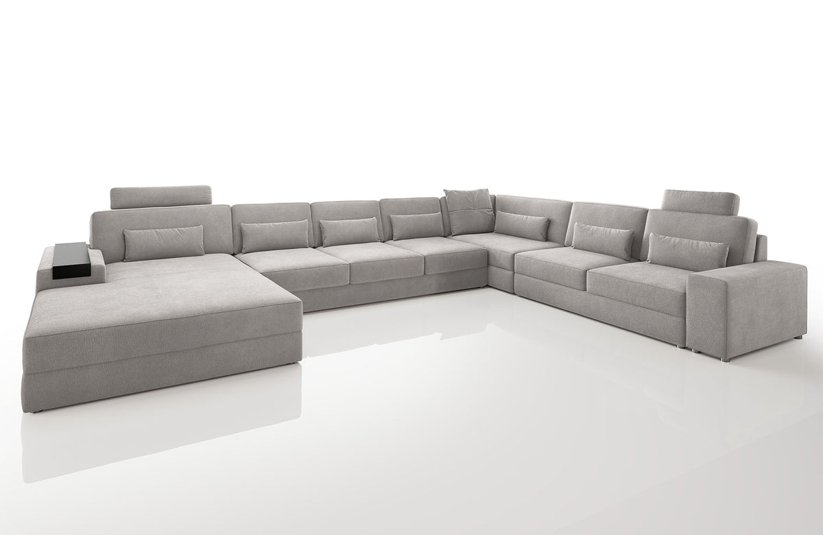 IN-STOCK Los Angeles LG Modern Fabric U-Chaise Sectional Large with 2 Recliners UNBOXED