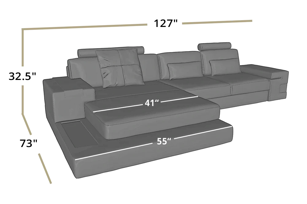Los Angeles III Leather Chaise Sofa