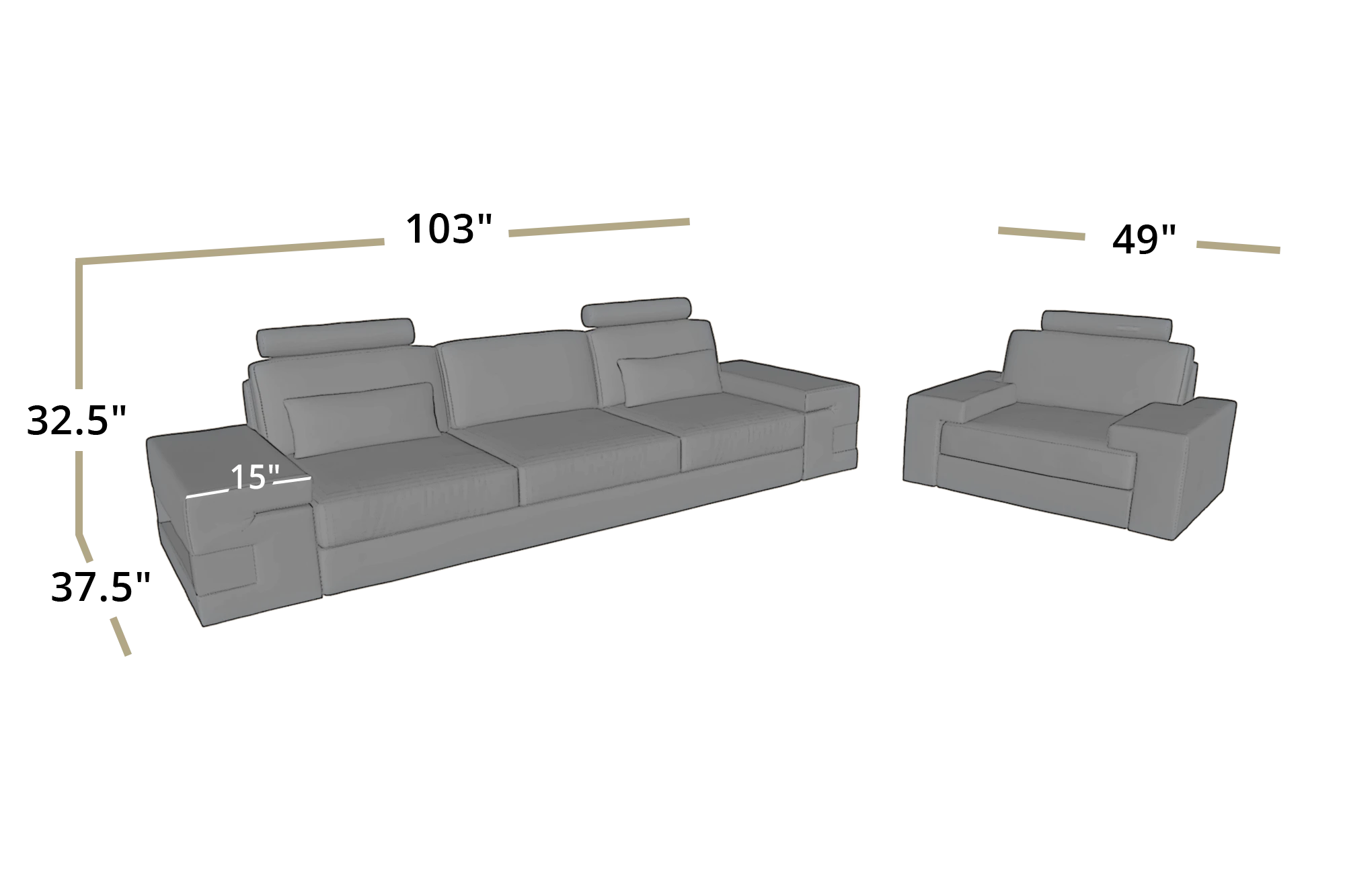 Los Angeles Fabric 3 Seater Sofa