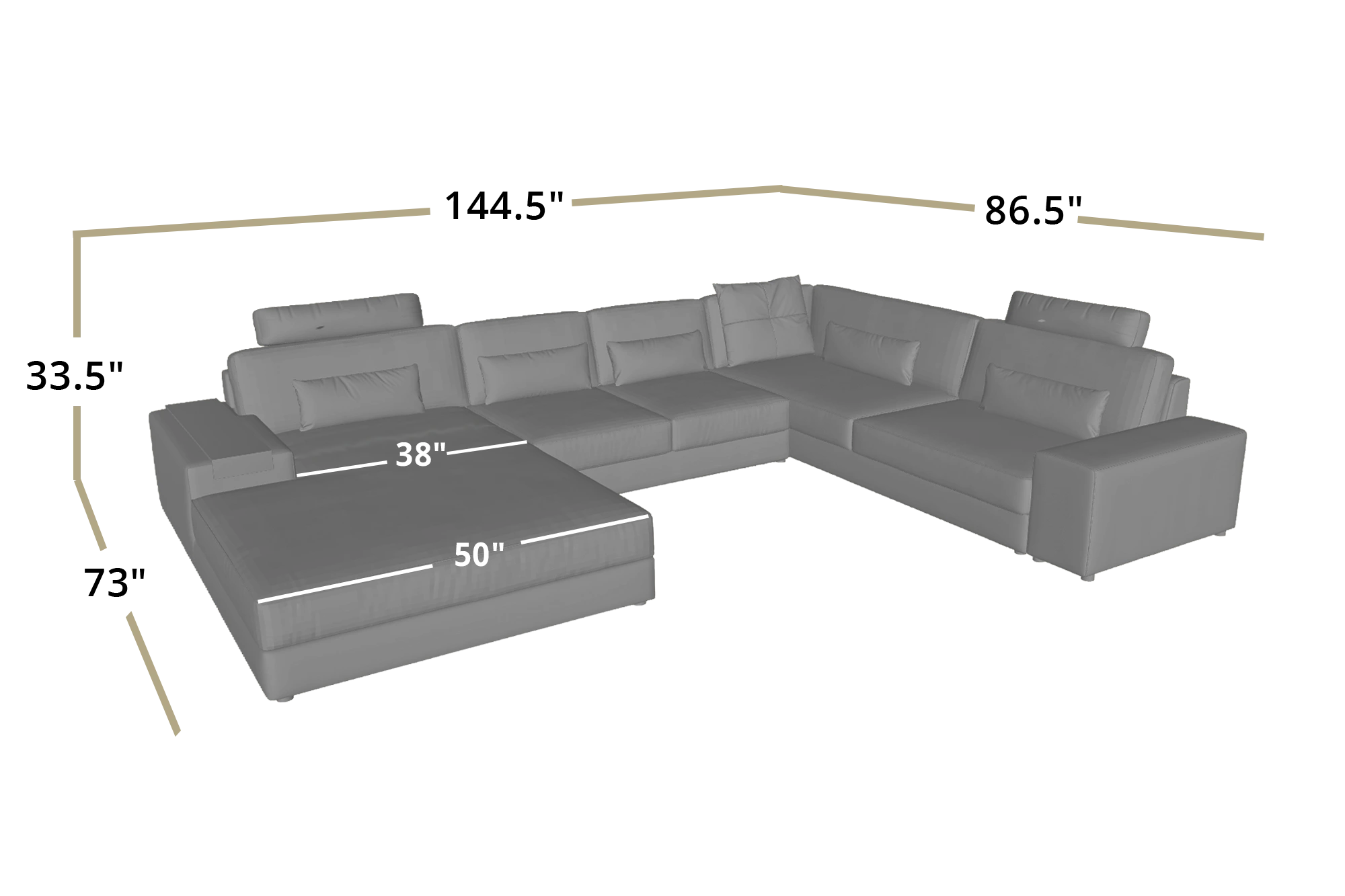 Los Angeles Modern Leather U-Chaise Sectional