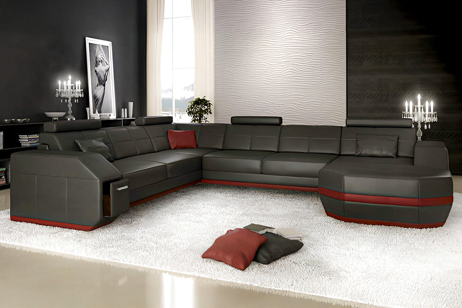 New Jersey Leather U-Chaise Sectional