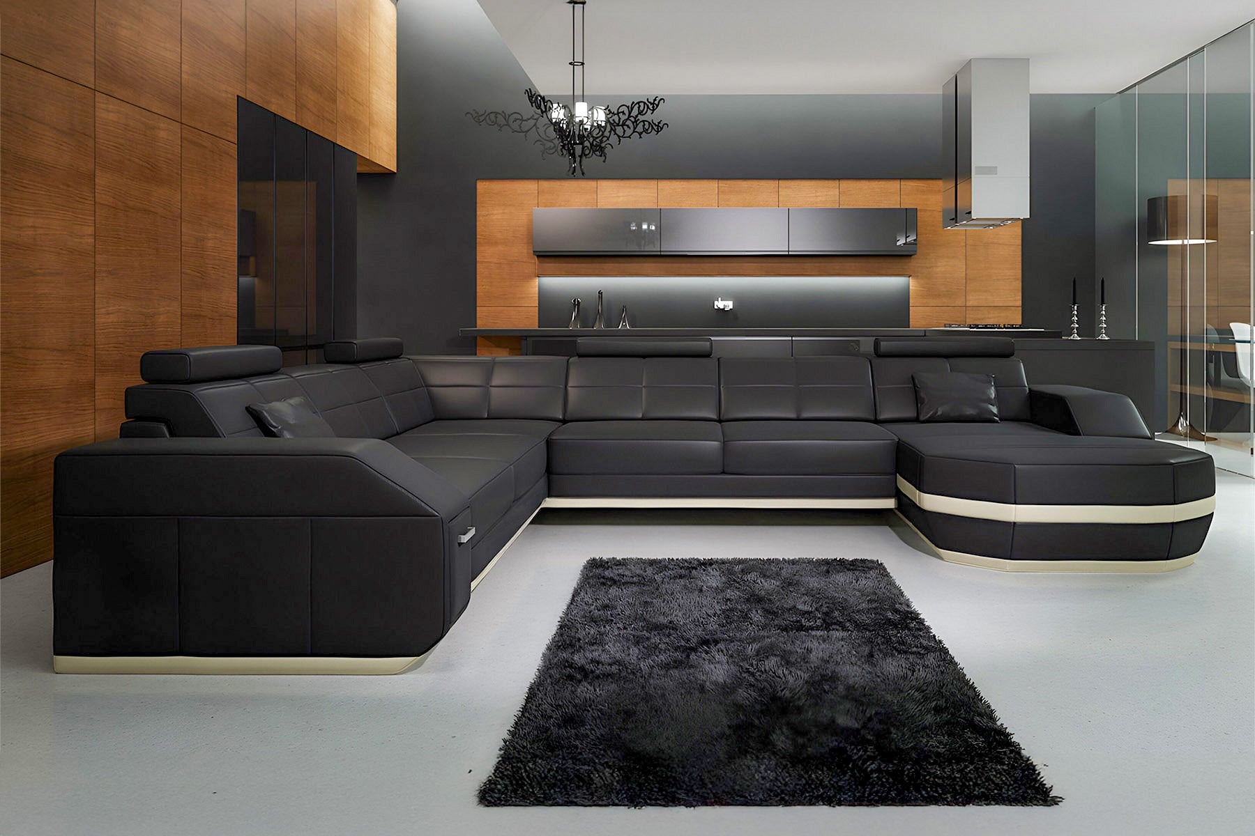 New Jersey Leather U-Chaise Sectional
