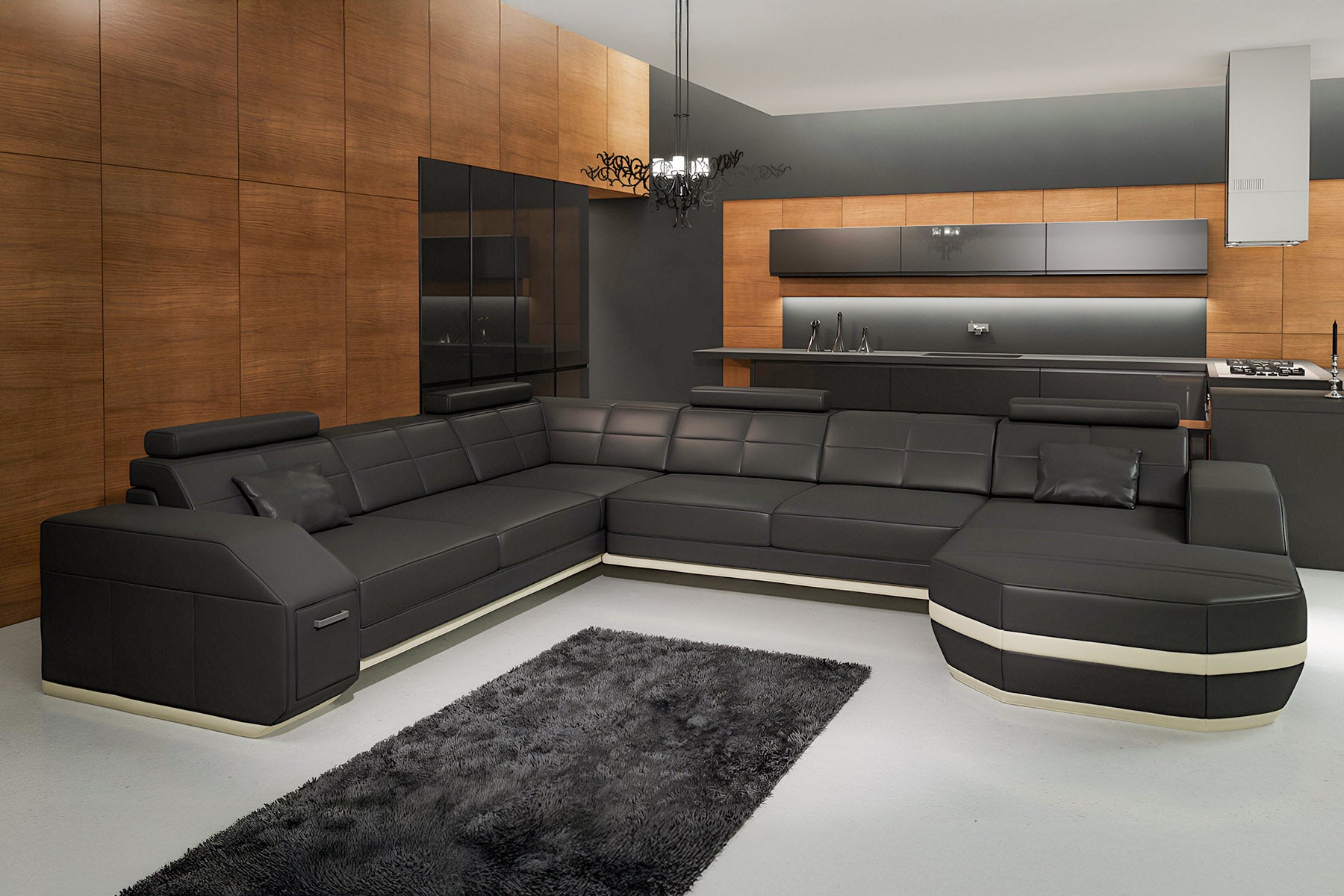New Jersey Leather U-Chaise Sectional