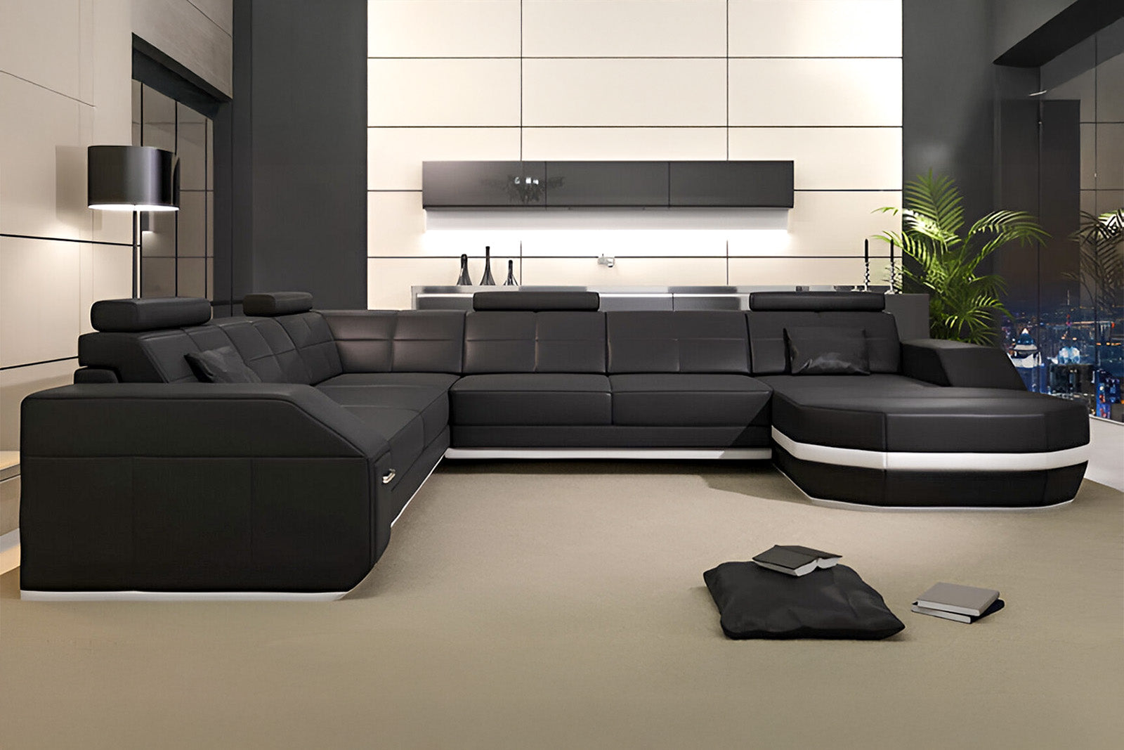 New Jersey Leather U-Chaise Sectional
