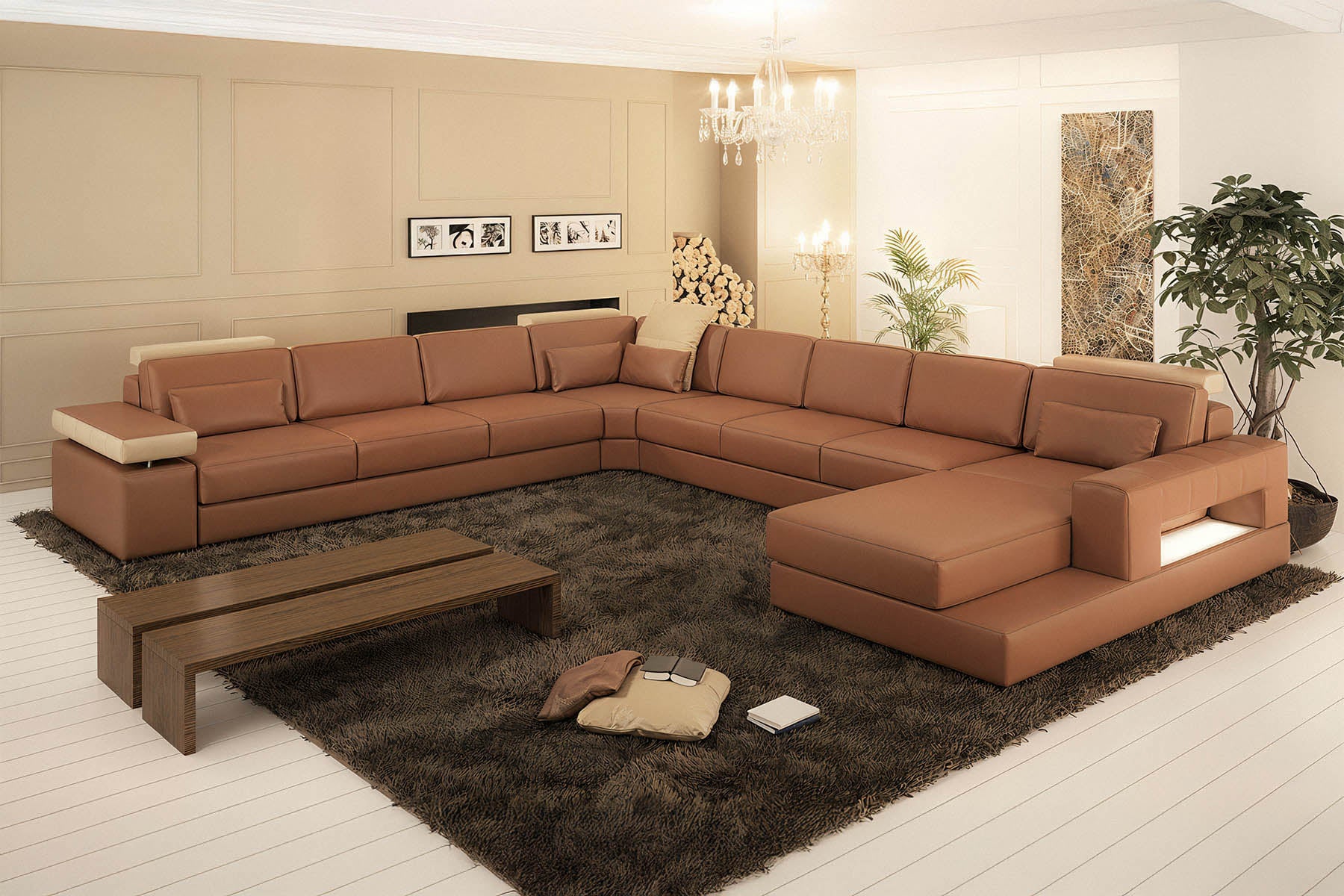 Phoenix LG Leather U-Chaise Sectional Large