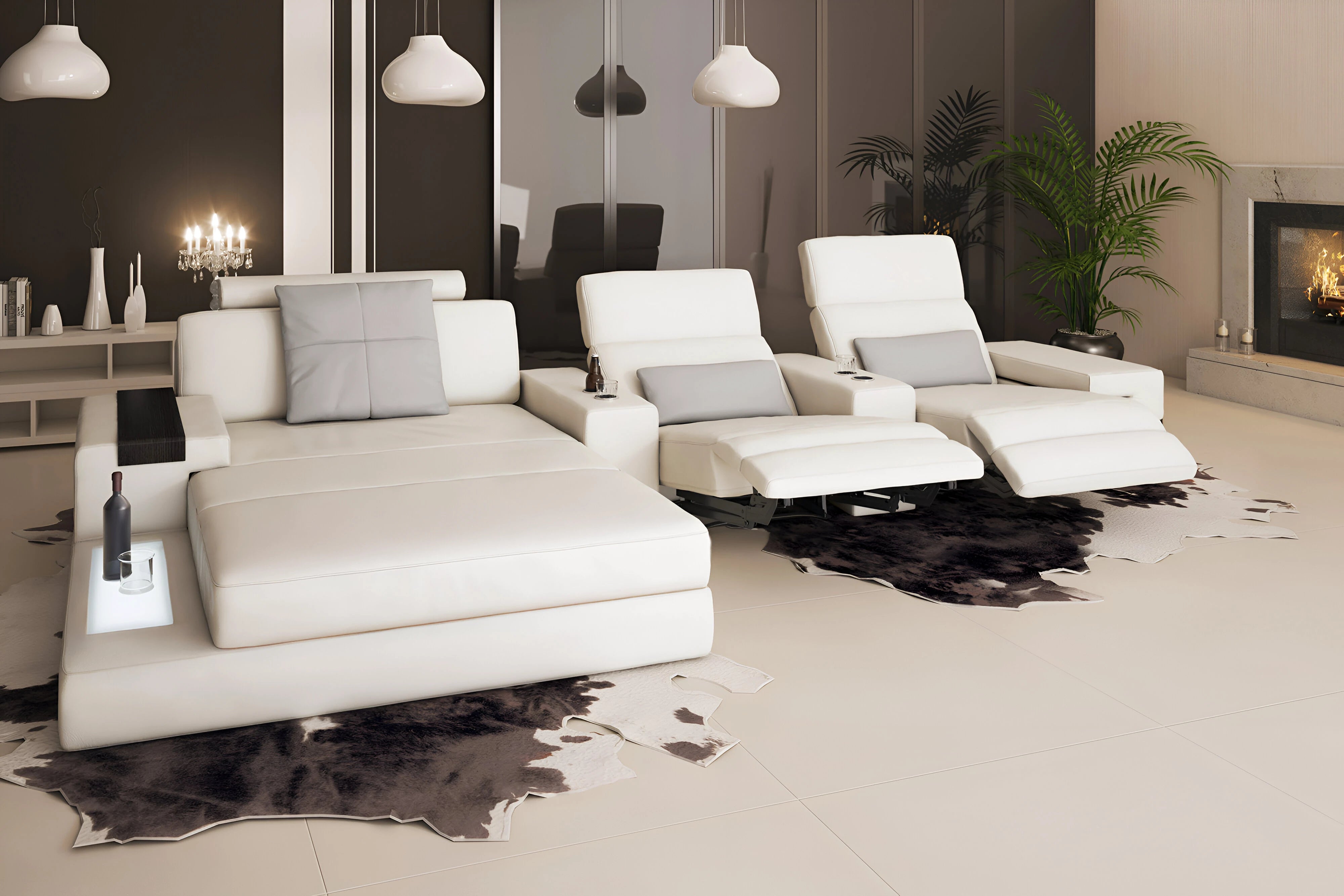 IN-STOCK Los Angeles III Buffalo Full-Leather Chaise Sofa with Recliner - UNBOXED